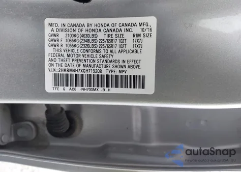 2016 Honda Cr-V Ex-L z USA, uszkodzony, nr VIN 2HKRM4H7XGH719208